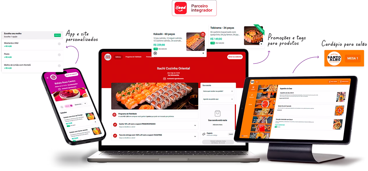 Sistema de delivery para restaurantes e salão, cardápio online, balança integrada